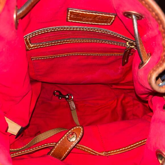 Dooney & Bourke Navy Suede Bucket Bag Brown Leather Drawstring Tassel - Picture 7 of 10